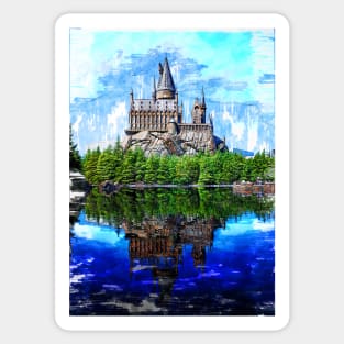 Castle By The Lake Sketch. For Vintage Castle Lovers. Sticker